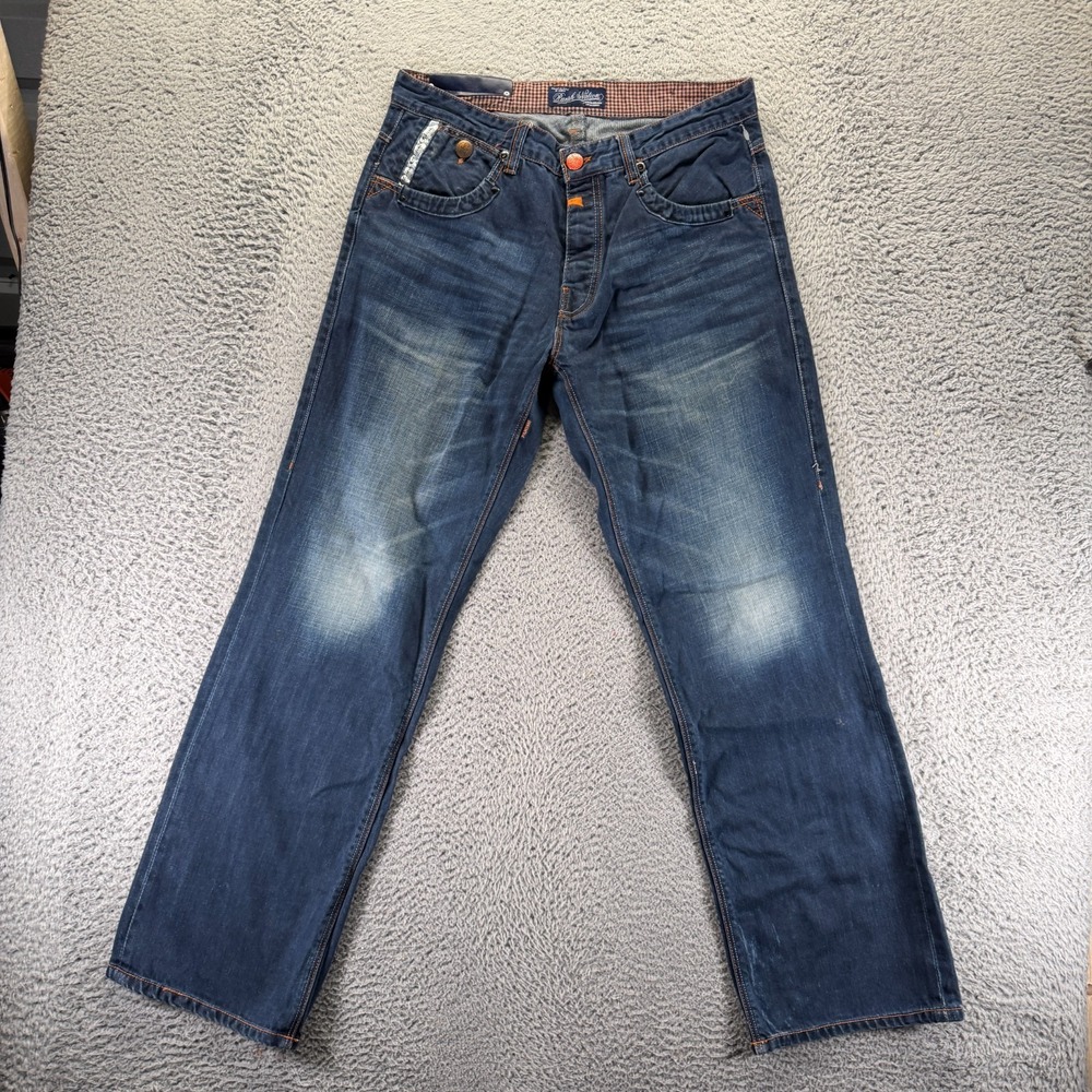 Parish Nation Jeans Mens 34x33 Blue Denim Straight Leg Faded Workwear Button-Fly